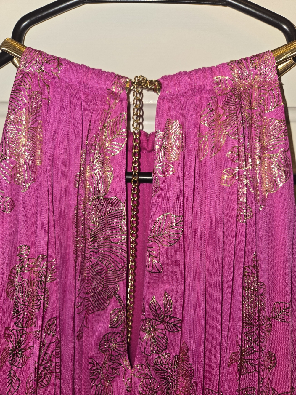 Magenta Halter Dress with Gold Foil Accents - Picture 6 of 7